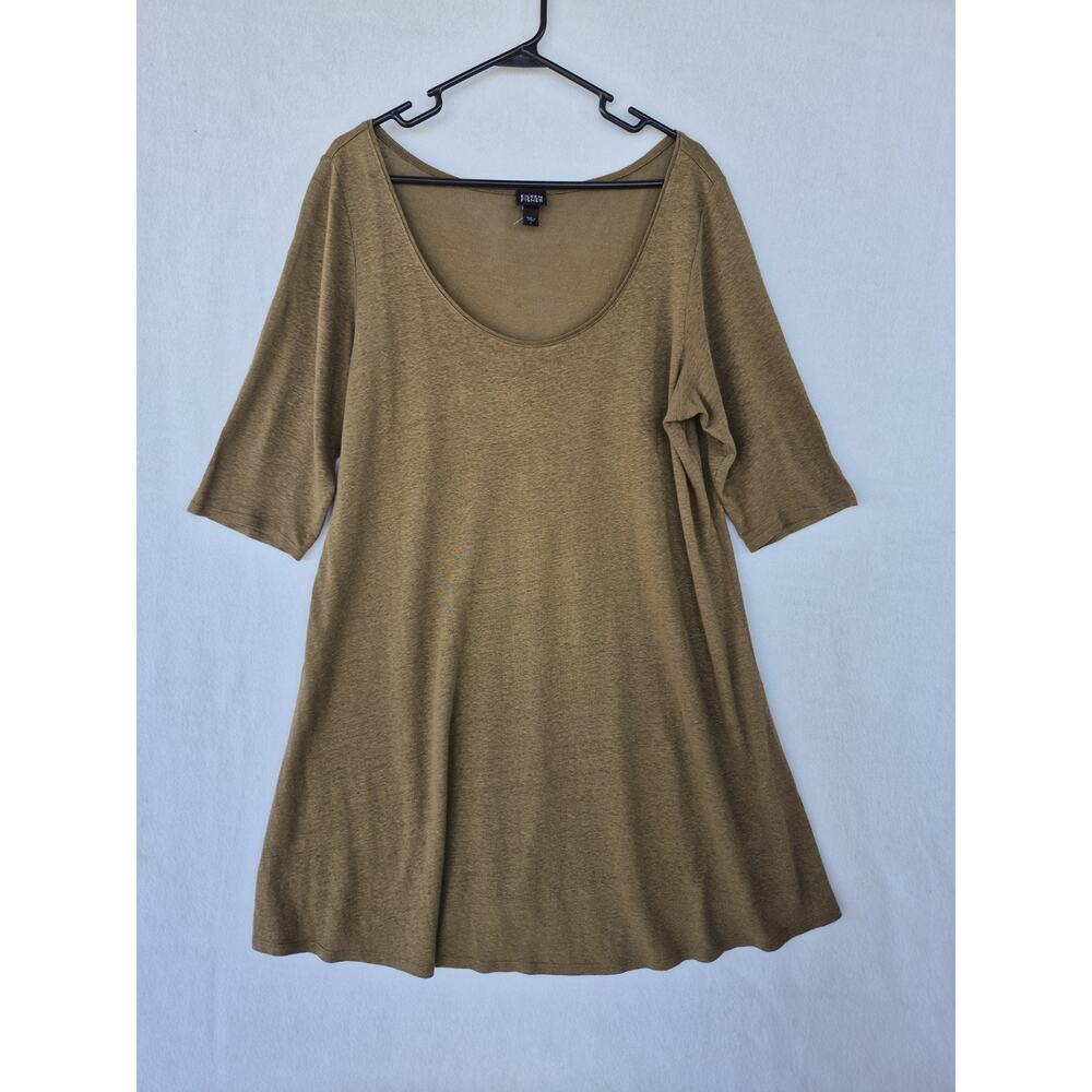 Eileen Fisher Linen Dress Green Relaxed Fit Tunic Swing Minimalist Womens L